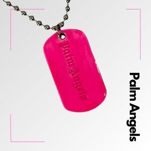 PALM ANGELS Women's Logo-engraved Dog Tag Brass Necklace in Fuscia